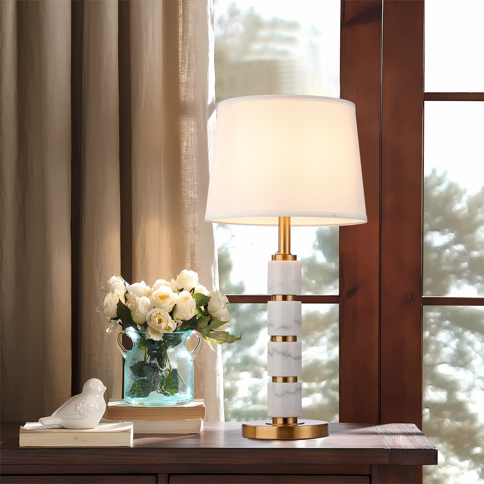 Gold Metal Alabaster Stone Table Lamp Accent Buffet Bedside Lamp