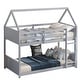 preview thumbnail 8 of 28, Twin over Twin Floor Bunk Bed,Rubber Wood House Shaped Bunk Bedframe