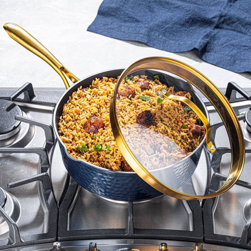 Granitestone Charleston 4 Qt Hammered Nonstick Navy Saute Pan with Lid