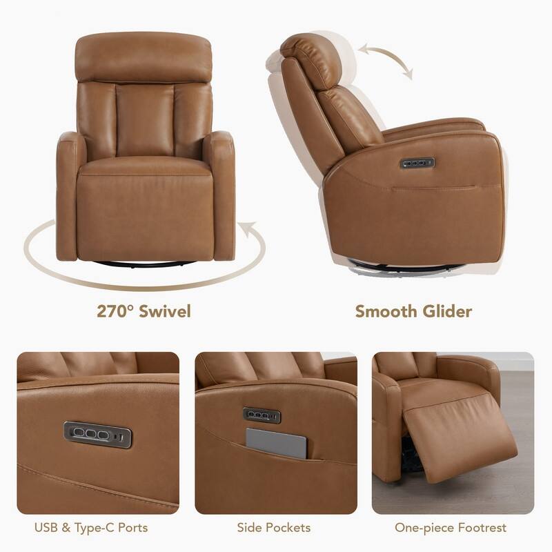 Kinsley Triple Motor Leather Power Swivel Recliner with Adjustable Lumbar