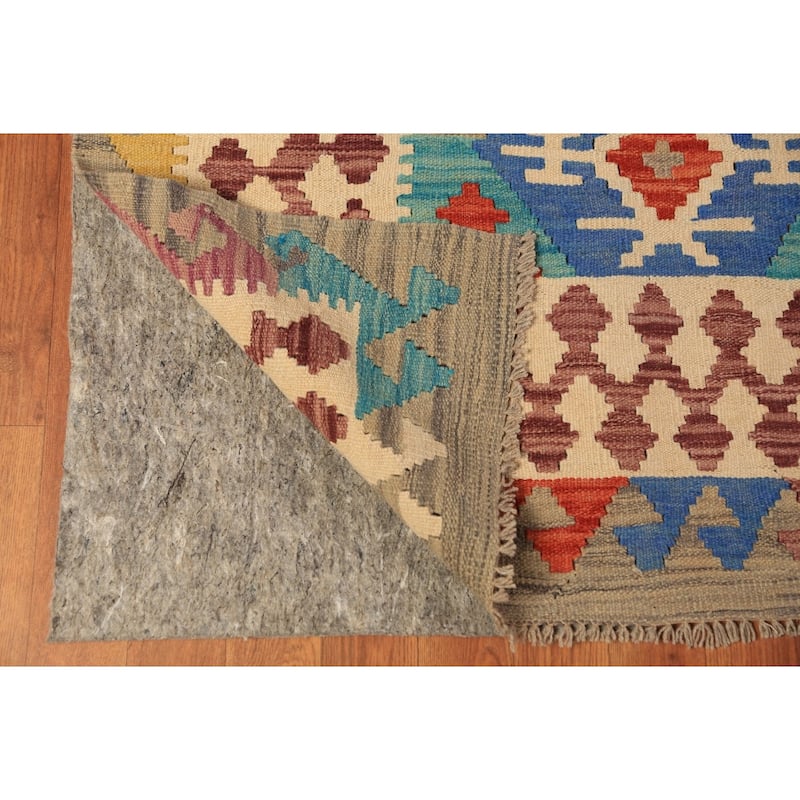Colorful Geometric Kilim Oriental Area Rug Hand-Woven Wool Carpet - 8'7"x 9'6"