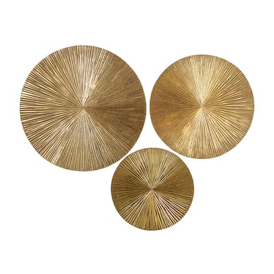 Wooden Plate Carved Radial Wall Decor - Set of 3 Gold, White, Black - CosmoLiving by Cosmopolitan