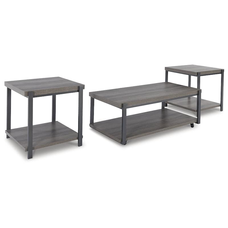 Signature Design by Ashley Wilmaden Gray/Black Table (Set of 3) - 47.63"W x 25.5"D x 18"H