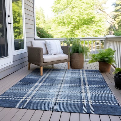 Machine Washable Indoor/ Outdoor Chantille Plaid Cozy Rug