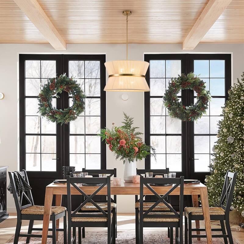 24 inch 8-Light Modern Farmhouse Large Round Chandelier Patinaed Brass/ Bleached Tiered Drum Natural Hand-woven Rope Chandelier