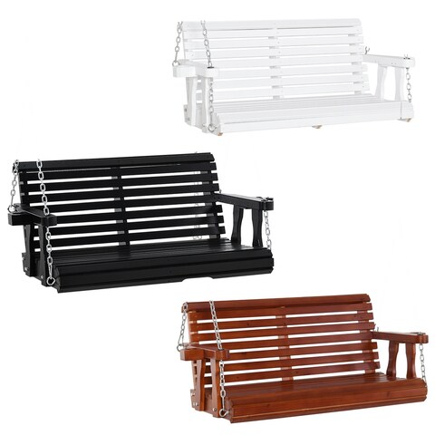 Outsunny 2-Person Outdoor Porch Swing Bench with 2 Built-In Cup Holders, Slatted Design, & Chains Included