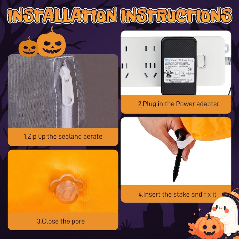 Outdoor Halloween Inflatable Banner 9.6 ft with Glowing LED Skeletons Tombstone Decoration
