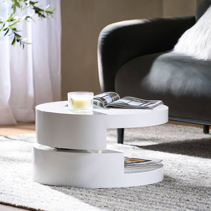 23.6" Modern Round Coffee Table with Rotating Top and Hidden Storage Area
