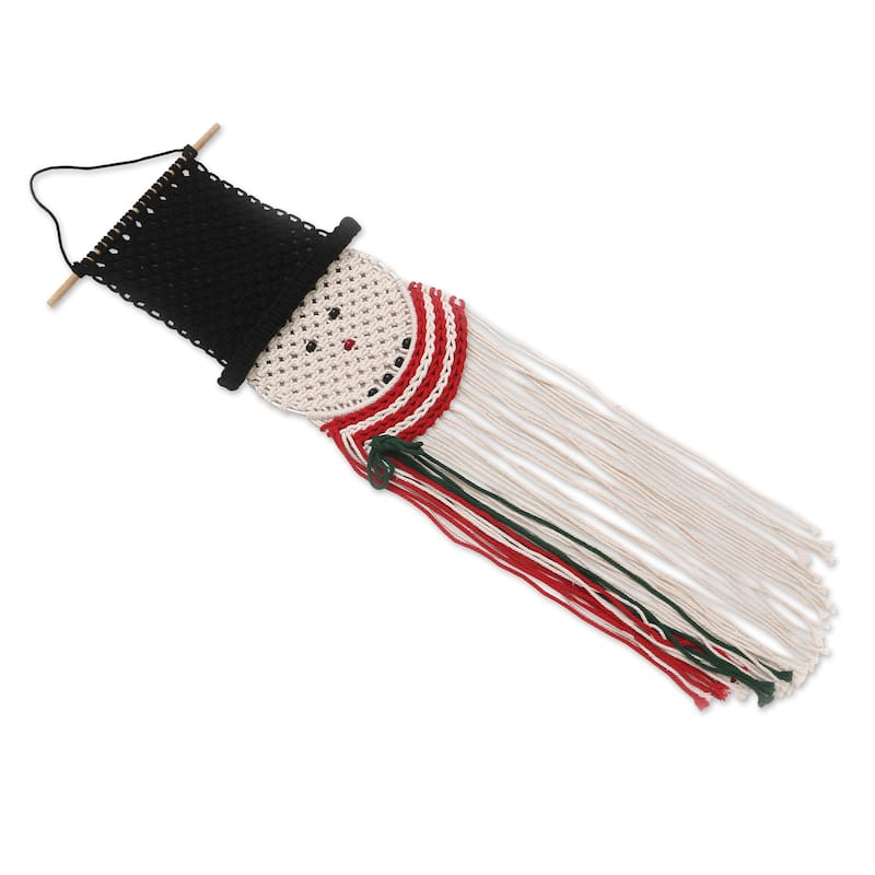 Novica Handmade Charming Snowman Cotton Macrame Wall Hanging