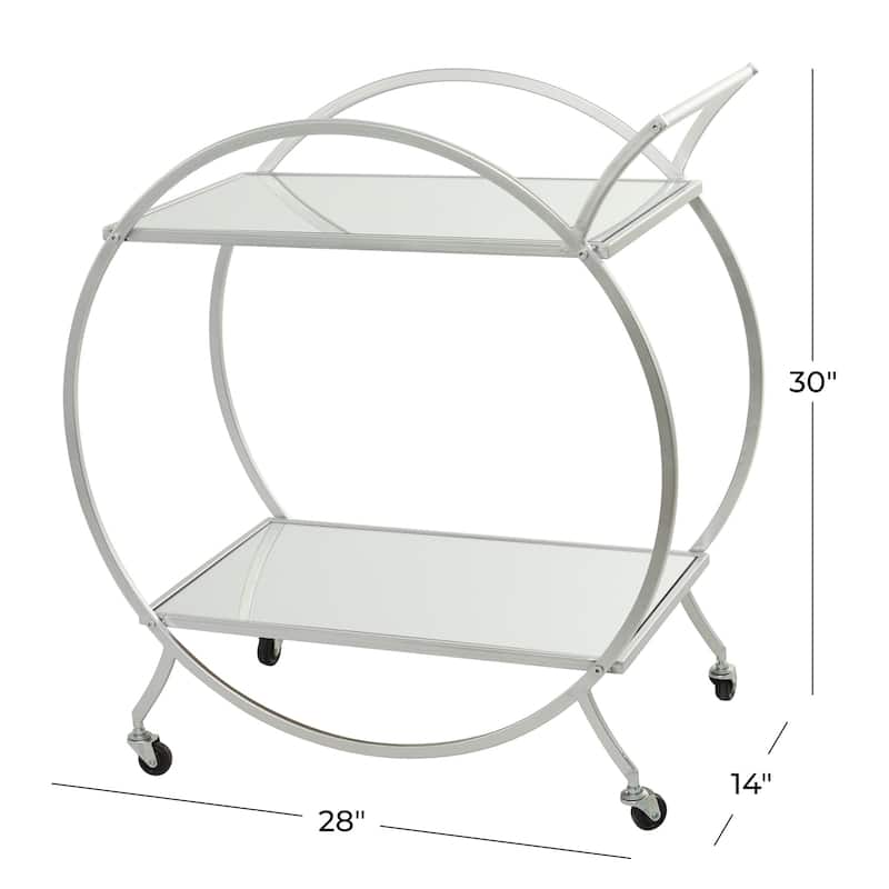 Treviso 28"W Polished Mirrored 2-Shelf Bar Cart with Handles