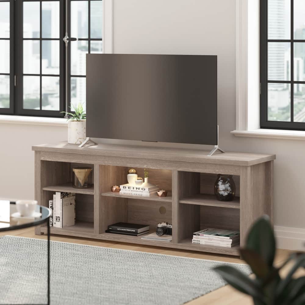 65" Media Console with Six Open Storage Compartments