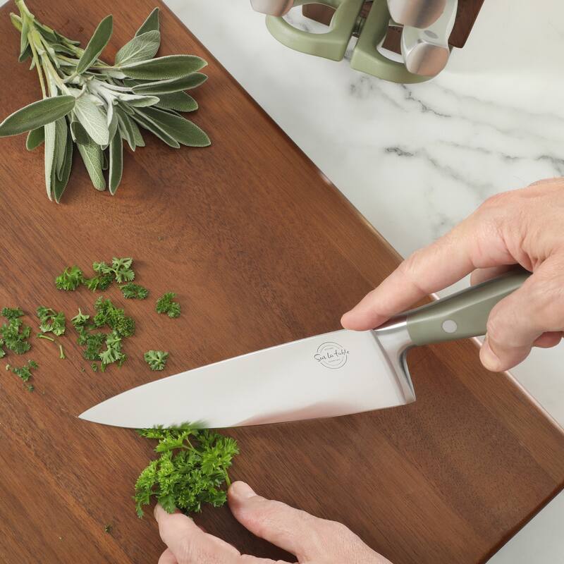 Sur La Table Kitchen Essentials High-Carbon German Steel 7 Piece Forged Cutlery Kitchen Knife Block Set W/ Ashwood Block