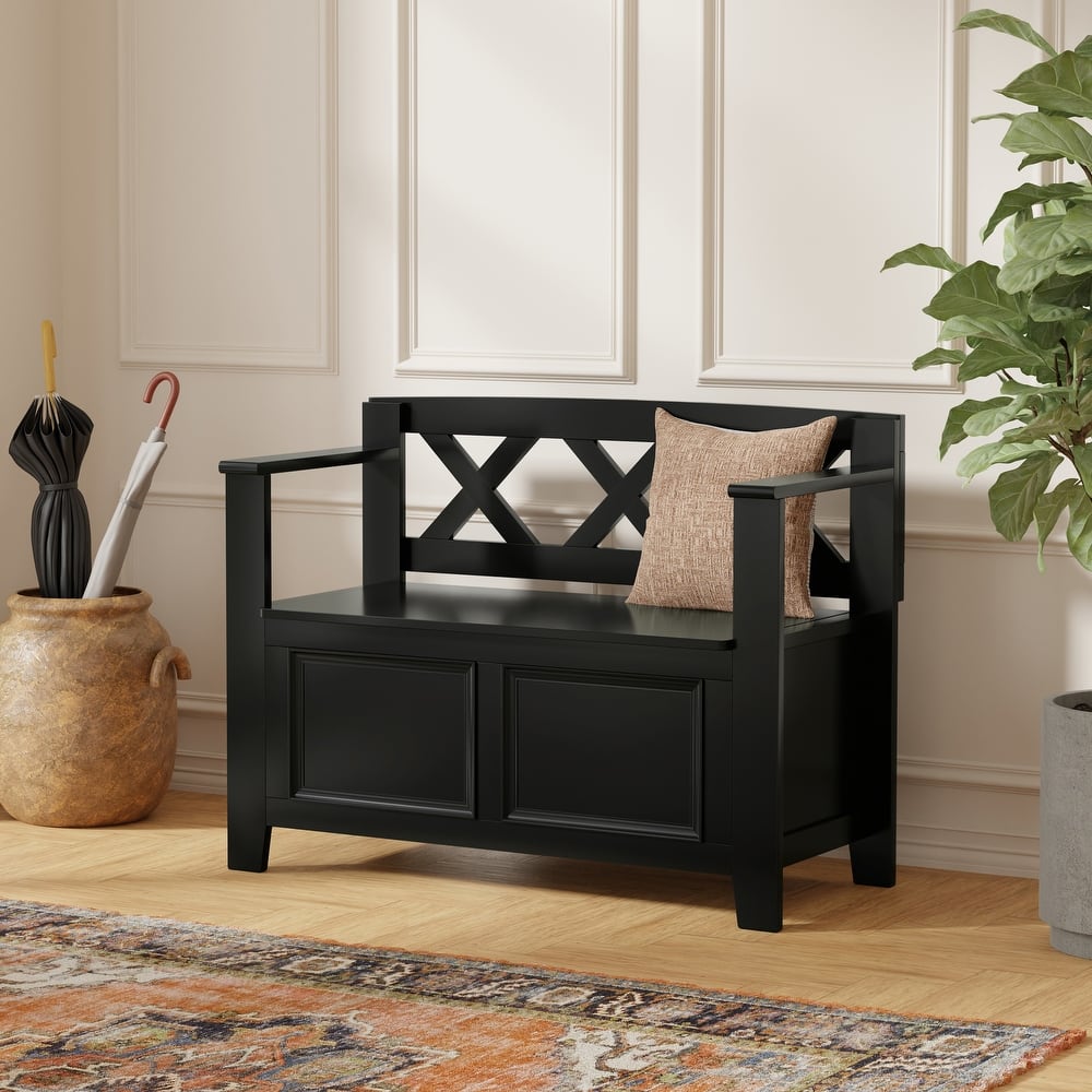 WYNDENHALL Halifax SOLID WOOD 36 inch Wide Transitional Small Entryway Storage Bench -  17"D x 36" W x 27.8"H