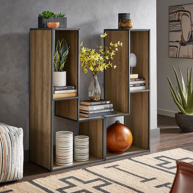 Shelby Natural Finish TV Stand with Silver Gray Metal Frame by iNSPIRE Q Modern