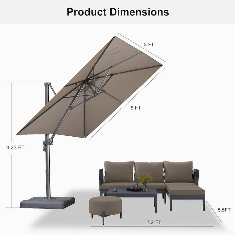 PURPLE LEAF Stylish UV50+ Fade Resistant Patio Cantilever Umbrella With Base