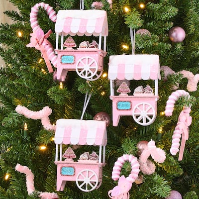 6" Cardboard French Dessert Cart Ornament Set of 3