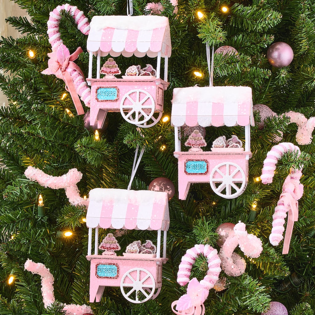 6" Cardboard French Dessert Cart Ornament Set of 3