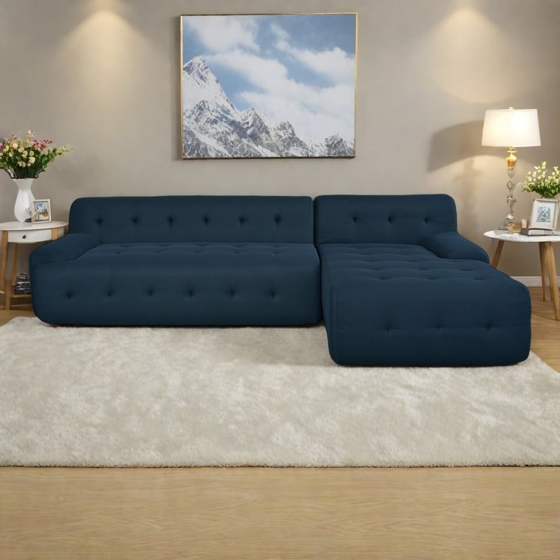 107" Polyester Mesh L-Shape Modular Sectional Sofa with Deep Seating and Pocket Spring Cushions