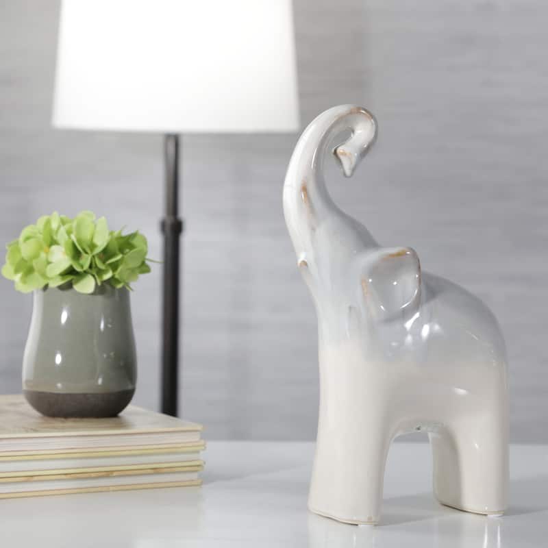 Sagebrook Home Ceramic Elephant Figurine - 6" x 3" x 11" - Silver