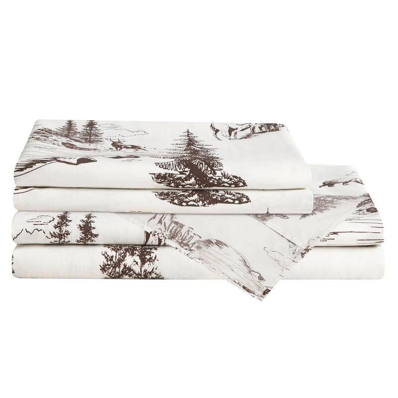 Paseo Road White Pine 200TC Cotton Printed Toile Rustic Lodge 4 Piece Sheet Set