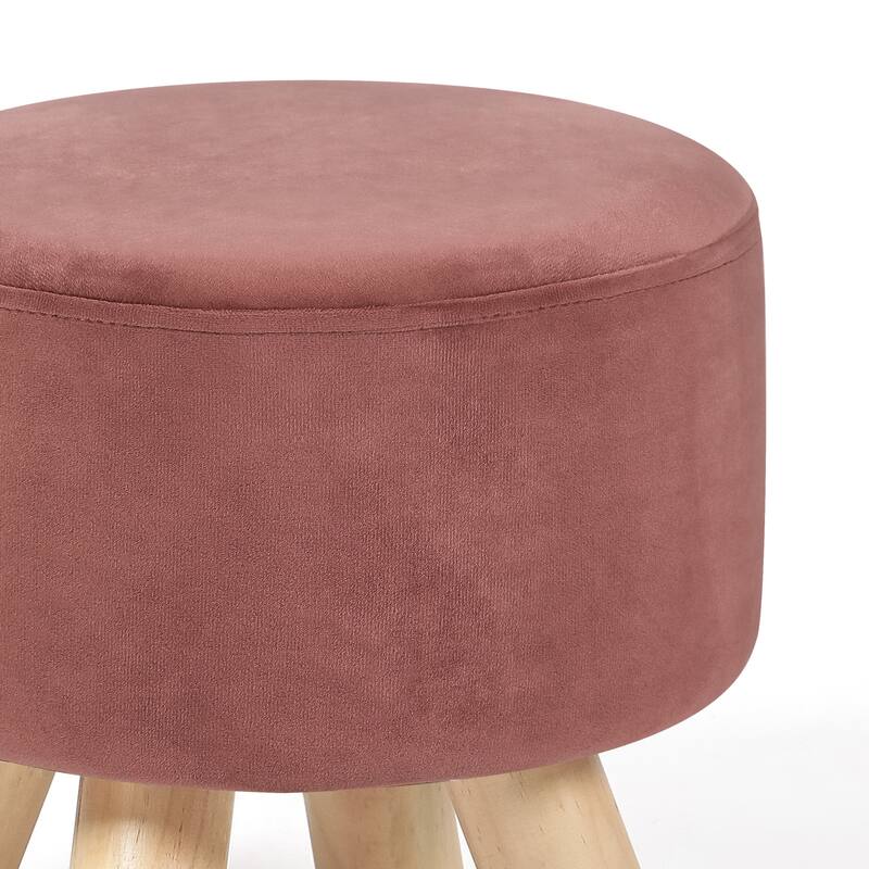 Adeco Round Ottoman Velvet Foot Rest Stool with Non-Skid Legs