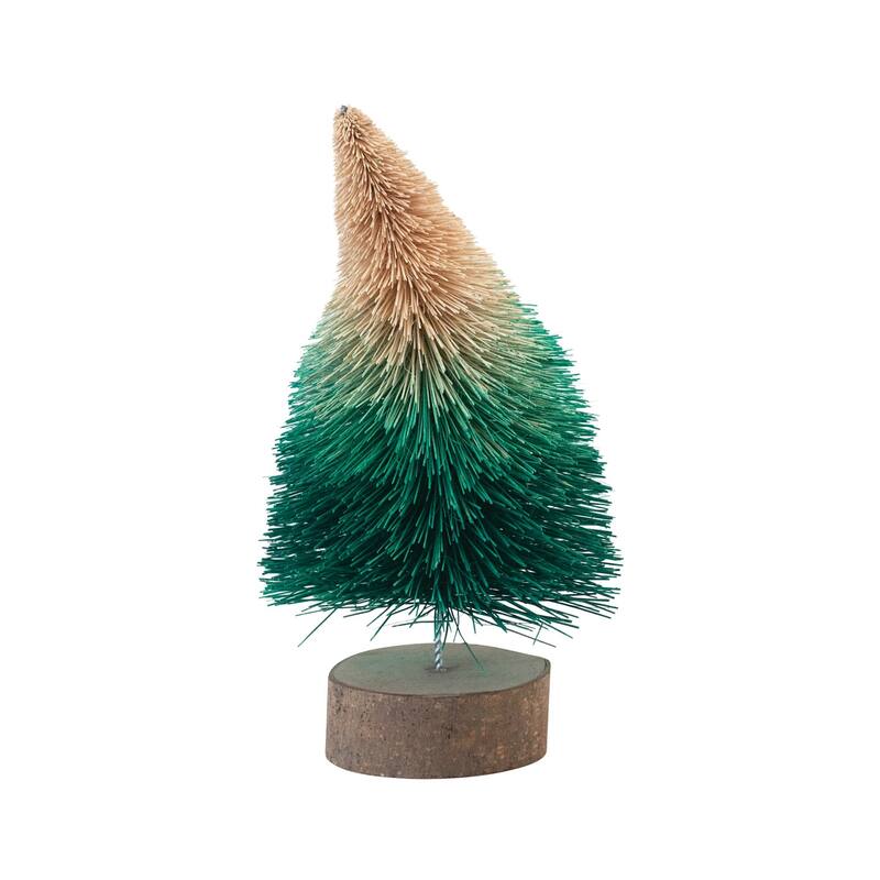 Curved Sisal Bottle Brush Tree with Wood Base - Green Ombre