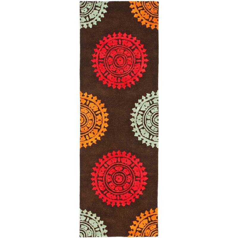 SAFAVIEH Handmade Soho Paola Medallion N.Z. Wool Rug - 2'6" x 12' Runner - Brown/Multi
