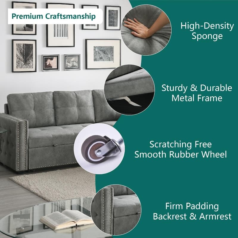 Modern Reversible L-shaped Sleeper Sectional Sofa Bed with Storage Chaise