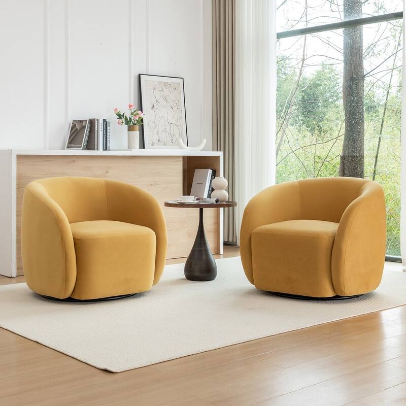 SEYNAR Modern Glam Velvet Upholstered 360 Degree Swivel Accent Armchair Set of 2 - Mustard