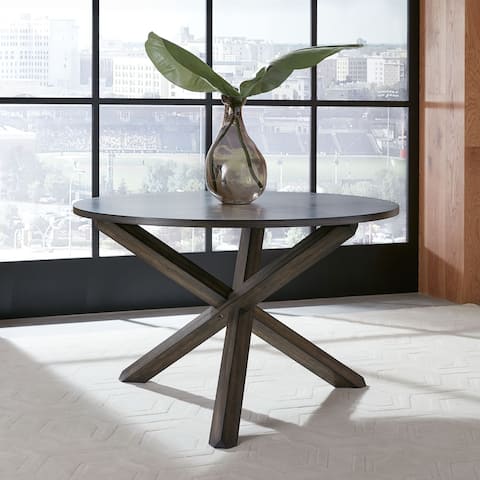 Roundhill Furniture Almeta Transitional Round Dining Table with Crisscross X Base - Dark Umber Brown Finish