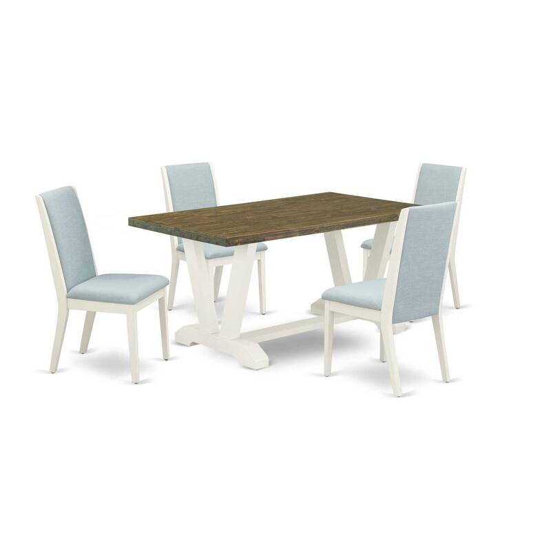 HomeStock 5-Piece Distressed Jacobean Finish Solid Wood Top Dining table with 4 Chairs