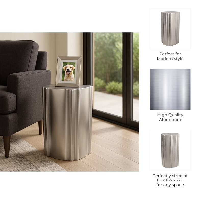 Aluminum Side Table Sculpted Base Modern Narrow Spaces Home Decor