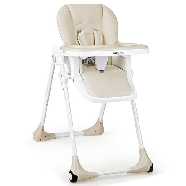 slide 2 of 15, Babyjoy Foldable Convertible High Chair Height Adjustable Baby Feeding White/Beige