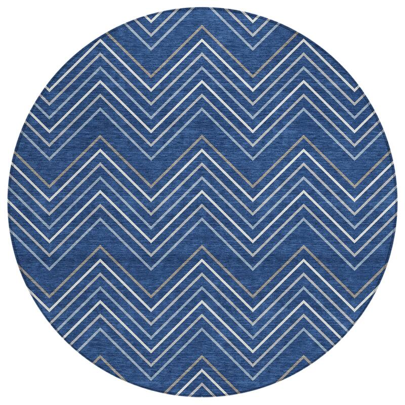 Machine Washable Indoor/ Outdoor Modern Chevron Chantille Rug