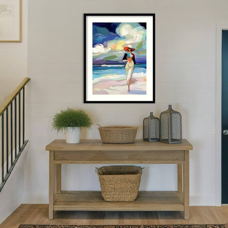 Woman On the Beach by Elena Avanesova Wood Framed Wall Art Print