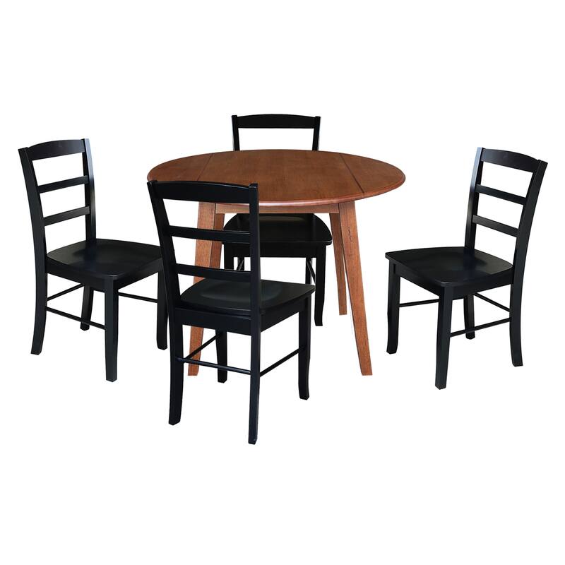 42" Round Dual Drop Leaf Table with Dining Chairs - Distressed Oak/Black - 5-Piece