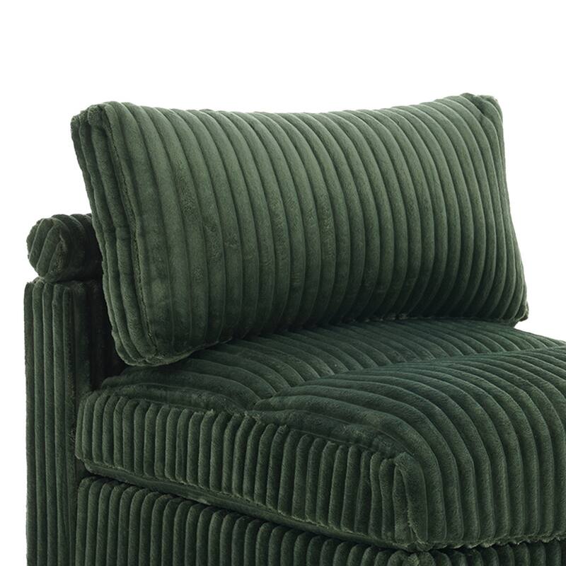 33" W Plush Corduroy Armless Chair Sectional Module with Pillows