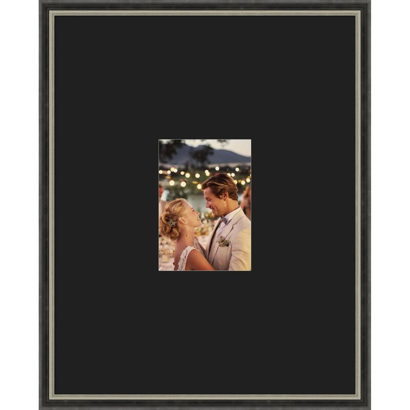Theo Black Silver Narrow Framed Picture Frame, Photo Frame - 16x20 Matted Black 5x7 - Theo Black Silver Narrow