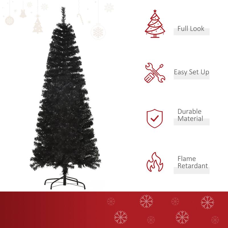 HOMCOM 6/7FT Black Christmas Tree with Stand, Xmas Slim Artificial Christmas Tree Small, Black Christmas Decorations