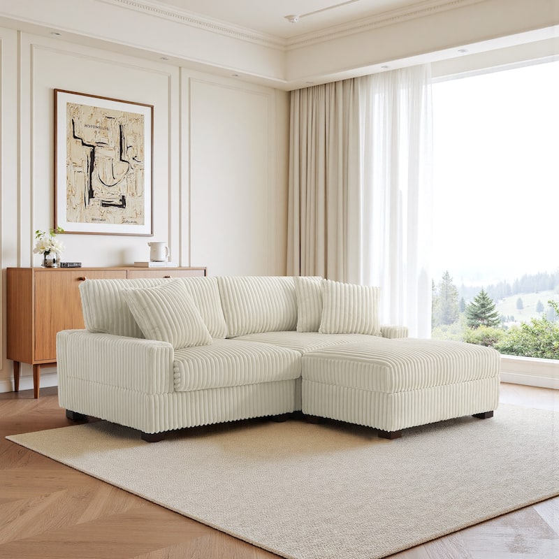 Modular Armchair and Ottoman Set with Adjustable Headrest, Flannel Upholstery - White - Reversible