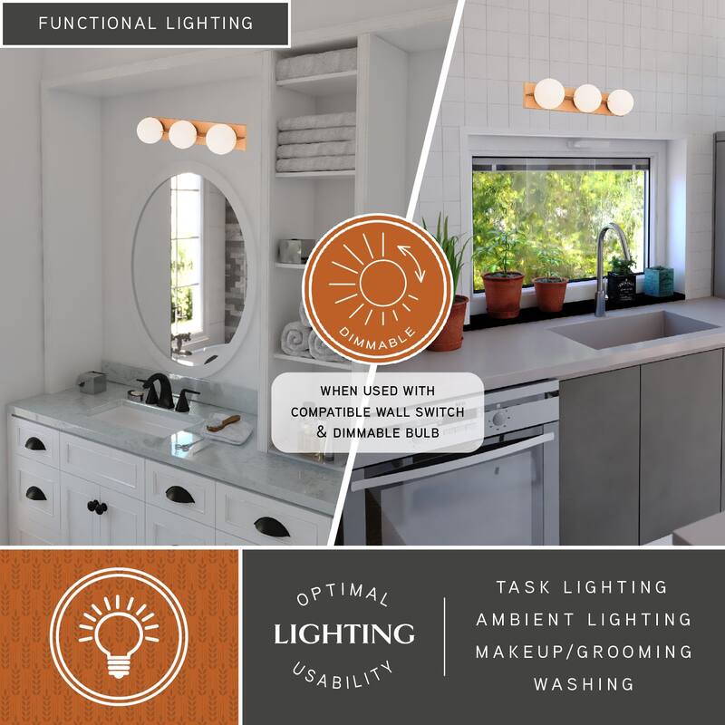 Parkview 3 Light LED Compatible Mid-Century Modern Bathroom Vanity Wall Fixture White Glass