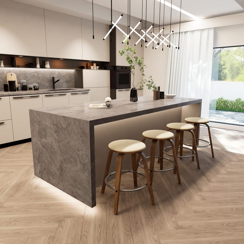 Leather Counter Stool Swivel Round Seat Poplar Wood Frame Iron Foot Rest