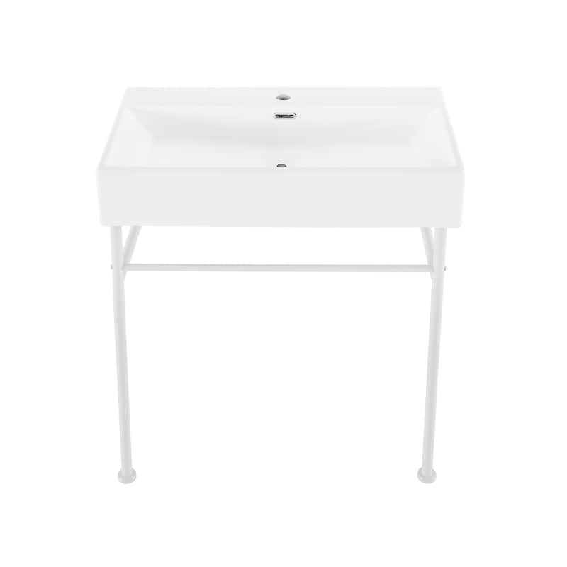 Reims 30" White Basin Matte White Legs - 29.75" x 16.55" 35.25"