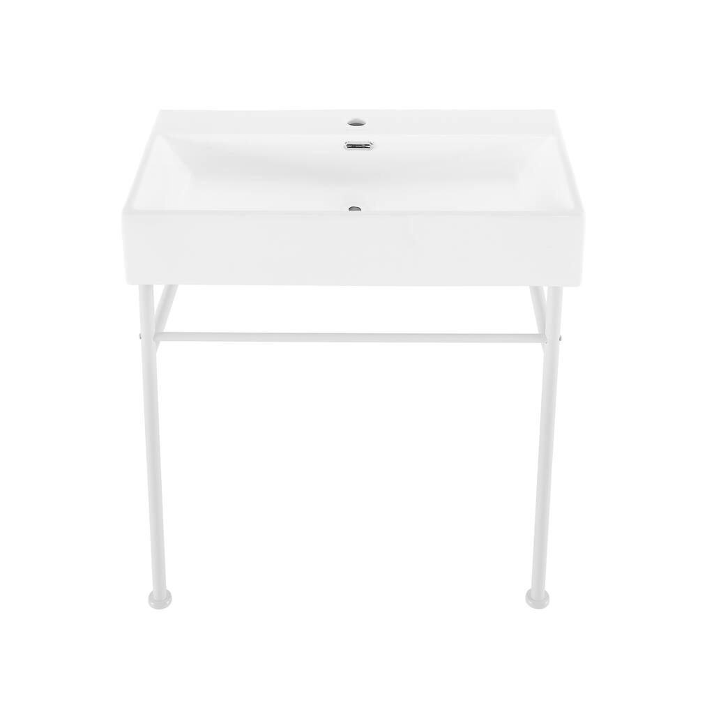 Reims 30" White Basin Matte White Legs - 29.75" x 16.55" 35.25"