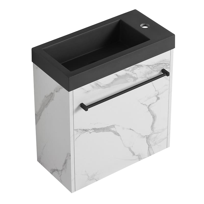 20 inch Wall-Mounted Bathroom Vanity Set in White and Black with Integrated Resin Sink