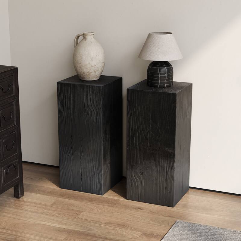 Wood-Look Square-Column MGO End Table, H33.75",Wood-Like Distressed Finish, Mix with Different Heights, Indoor Outdoor Use