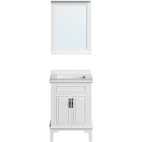Hanover Lanesboro 24-In. Bathroom Vanity Set includes Sink, Countertop, plus Cabinet w/2 Doors & Accent Mirror, White
