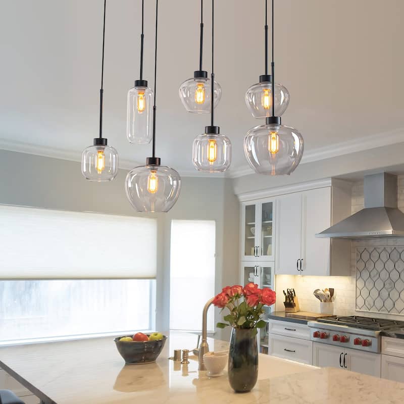 7-Light Cluster Glass Liner Kitchen Island Pendant Light for Dining/ Living Room