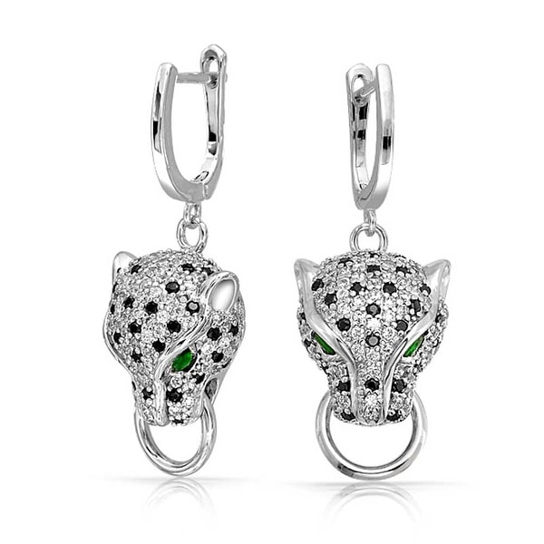 Bling Jewelry Green Cz Panther Earrings Rhodium Plated Br Bling Jewelry Green Cz Panther Earrings Rhodium Plated Br
