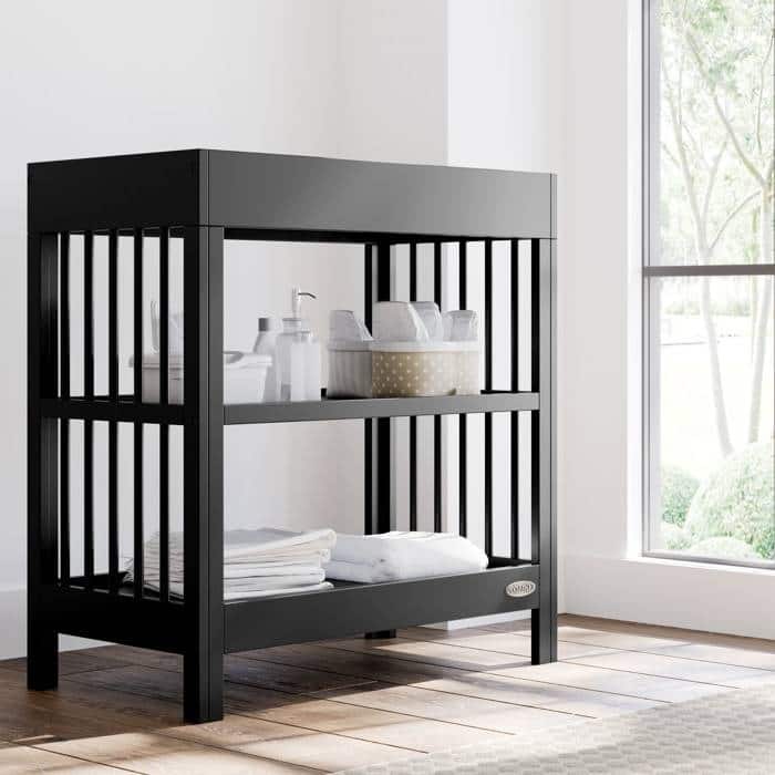 Modern Black Solid Wood Baby Changing Table with Water Resistant Changing Pad Included - 35”H x 33”W x 18”D